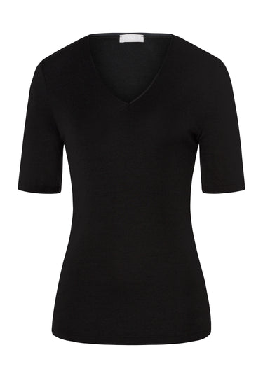 71417 Woolen Silk W Short Slv Top - 018 Black